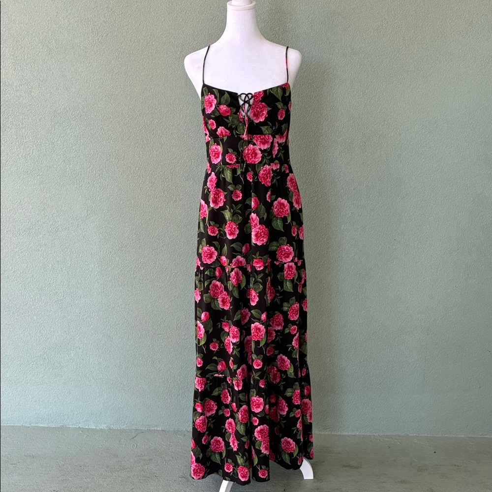 Alice + Olivia Black and Pink Floral Maxi Dress